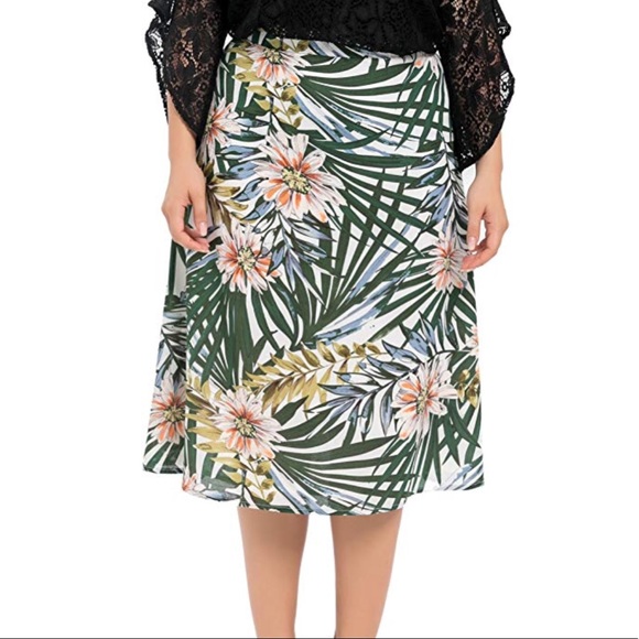 Plus Size Floral Print Below Knee Casual Skirt - Picture 3 of 6